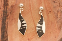 Calvin Begay Genuine Acoma Jet Sterling Silver Earrings